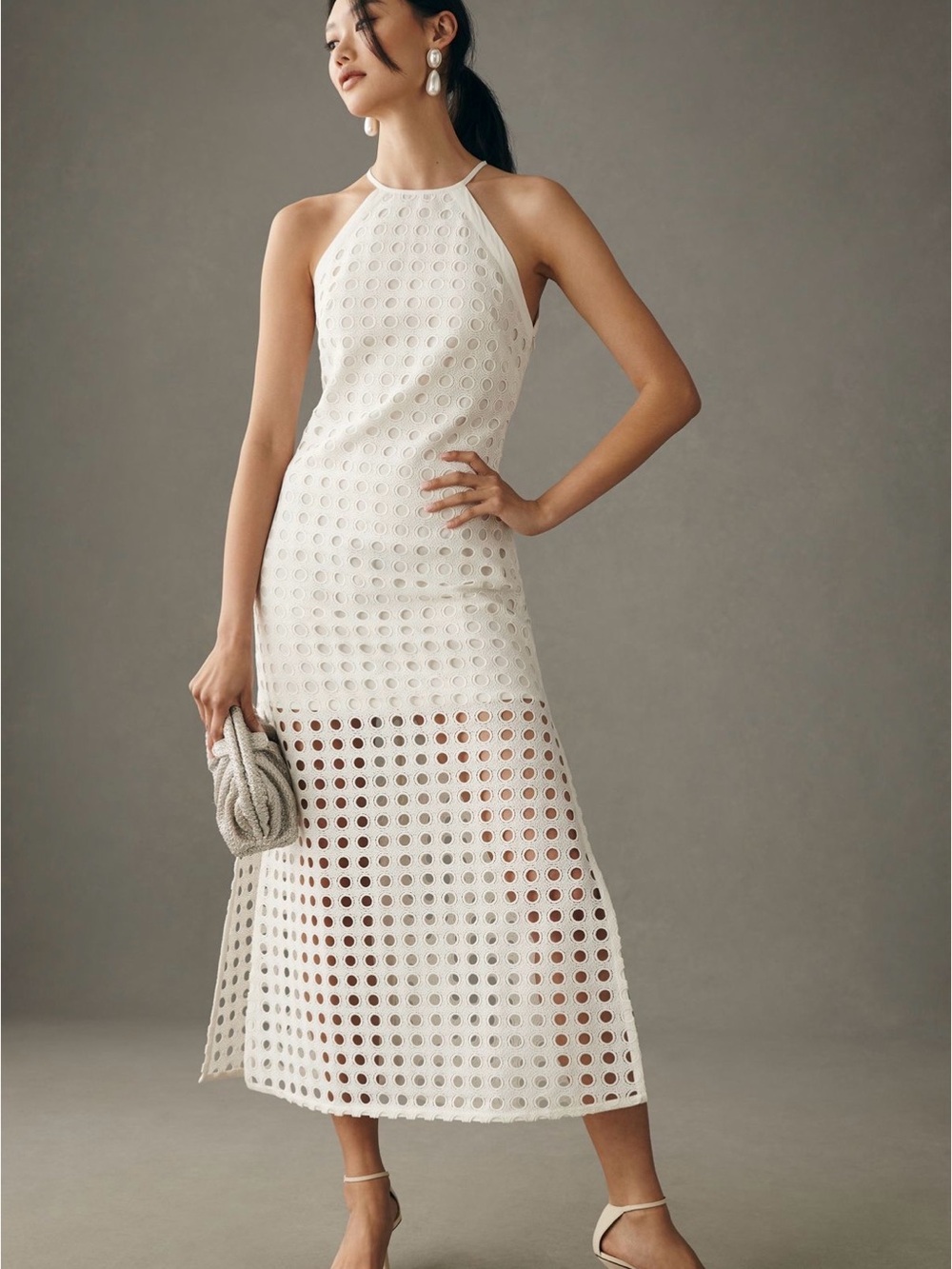 Anthropologie White Eyelet Halter Midi Dress - Vineet Bahl